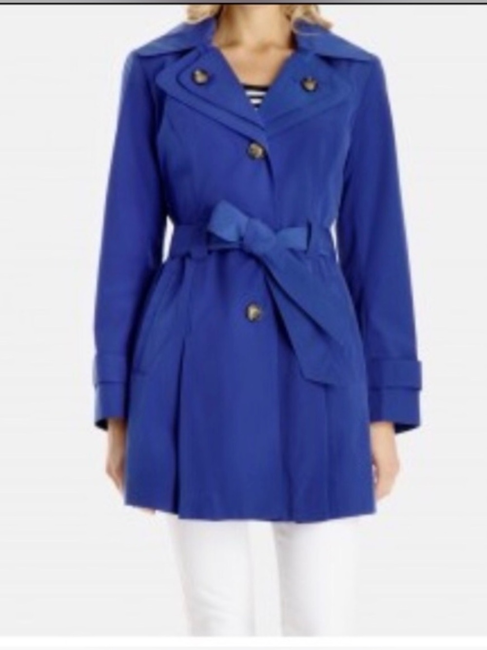 London Fog Women's Cobalt Blue Rain Resistant Hooded and Belted Trench Coat